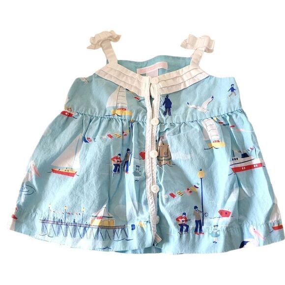 Janie and Jack Yacht Party Blue White Boat Pleated Seaside Top 3-6M HTF - Picture 1 of 3